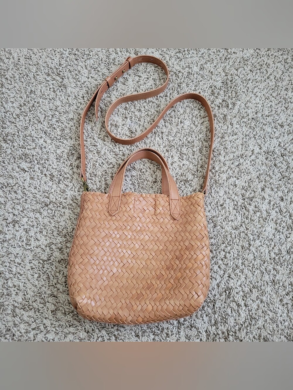Madewell Small Transport Crossbody Woven Leather Bag Purse Tote Brown Orange Tan
